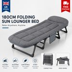 180CM Heavy Duty Folding Sun Lounger Recliner Adjustable Garden Chair Bed