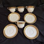ROYAL  WORCESTER Cup and Saucer Wide Gold trim, , cream & gold VERY  RARE Set 4