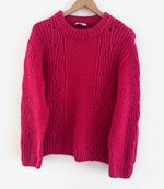 M&S Per Una Women’s Red Cable Knit Crew Neck Long Sleeve Jumper UK 18