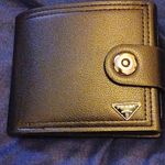 PRADA SAFFIANO Men's Black Leather  Wallet Snap Closure ID Window Card Slots