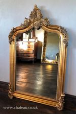 Antique Gold  French Statement Overmantle Ornate Scroll Table Top Arched Mirror