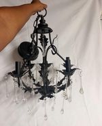 Antique Black Metal Chandelier with Glass Teardrop Crystals