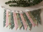 Handmade Outdoor Waterproof Bunting Sage Star Pale Pink Floral All Lengths