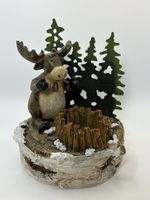 Rustic Metal Wildlife Figurine Moose Forest Campfire Trees Cabin Core Faux Wood
