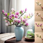 5Pcs Artificial Magnolia Silk Flowers Branch Long Stem Wedding Party Home Decors