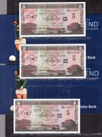 Ulster Bank. 3 x £5,  25-11-2006 (BYB; NI.818) George Best. Please read details.
