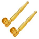 2-Pack Brass Smoking Pipe Set – Detachable, Easy to Clean, 10cm Long – yellow 