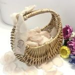Flower Girl Basket with Personalised Ribbon And Pale Pink Petals For Wedding