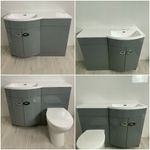 Bathroom D Shape Light Grey Basin Vanity WC Unit Cabinet 1100mm Left /Right