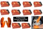 Large (10 Boxes) Heavy Duty Orange Diamond Grip Nitrile Gloves–Mechanics, Eng.PF