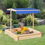 Kids Square Wooden Sandpit Sandbox Children Cabana Outdoor Backyard Playset