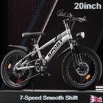 20" Wheels Kids Bike 7-Speed Gears Boy Silver Bicycle Cycling Outdoor Disc Brake