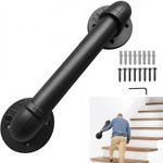 Lechansen Metal Handrail for Stairs, 30cm Black Wall Mounted Grab Rail