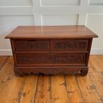 Carved Teak Chest Drawers Chinese Low Wooden Cabinet Trunk Early 1900's Vintage