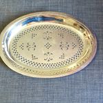 Oval Pierced Silver Plate Tray with Cutwork Border & Centre Design Marked W8757
