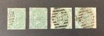 GB QV 1867. 1/- Green. Used. Plates 4,5,6,7. Complete Set. SG.117. CV: £265