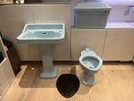 SHANKS ARCTIC BLUE BASIN PESTAL  AND WC CISTERN TOILET SET VINTAGE ART DECO
