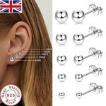 Pair Genuine 925 Sterling Silver Ball Bead Studs Earrings Round Stud Earrings UK