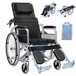 6-Position Adjustable Lightweight Folding Wheelchair with Reclining Backrest UK