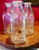Vintage Uni Pak Milk Bottles Quart size set of 3- 1930's with paper lids