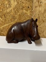 Large Wooden Hand Carved African Hippo Statue Figurine Dark Wood Ornament
