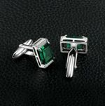 4CT Emerald Cut Lab Created Green Emerald Men's Cufflink 14K White Gold Plated.