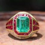 3.15Ct VVS1 Lab-Created Emerald & Ruby Men's Anniversary Ring 14K Yellow Gold FN