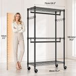 M MZG Heavy Duty Double Rolling Garment Rack Wire Shelf Closet Clothing 75"H