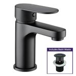 NEW Modern Waterfall Bathroom Tap Basin Sink Mono Mixer Black Cloakroom + Waste