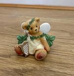 Cherished Teddies Bear Angel Figurine with Wings, Beige White Green
