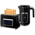 HOMCOM 1.7L 3000W Rapid Boil Kettle and 2 Slice Toaster Set Crumb Tray Black