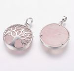 ROSE QUARTZ GEMSTONE TREE OF LIFE CHARM PENDANT 31mm IDEAL GIFT C190