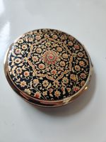 Vintage Ladies Compact Gold Toned With Floral Decor & Etching with box & pouch