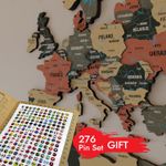 3D Wooden World Map Wall Art Wood Wall Decor Travel Map with Push Pins