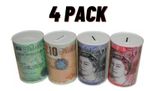 4 Pack Pound Note Design Piggy Bank Kids Money Change Savings Box Tin Toys