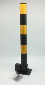 Solid Steel Round Parking Post With Locking Base 3 Lock Keys 600mm x 57mm Foldin