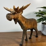 Hand Carved Wood Moose Figurine Sculpture Folk Art Wild Animal Wooden