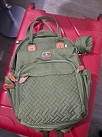 Green Solid Backpack Changing Bag w/ Changing Mat, Key Clip, Numerous Sections