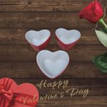 3 Ceramic LOVE HEART  Bowls- Ideal for dips, snacks, Valentine Table Red Dishes