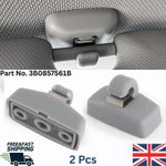 2x Sun Visor Clip Grey For VW Caddy Transporter T5 Golf Passat Beetle 3B0857561B