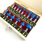 Pro Quality 15pc 1/2inch Shank Router Bit Set in Illustrated Wooden Box Case