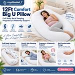 12Ft Comfort Big U Pillow Full Body Back Sleeping Pregnancy Maternity Support.