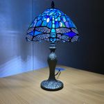 Tiffany Table Lamp 10 Inches BLUE Shade Stained Glass Dragonfly Handcrafted Art