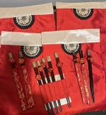 Vintage Beautiful Set Of 7 Chopsticks & 6 Red & Gold Silk Placemats