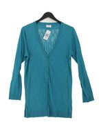 Brora Women's Cardigan UK 12 Green Linen with Cotton V-Neck Cardigan