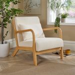 Boucle Wooden Armchair Teddy Fur Cream Modern Home Chair Furniture Seating