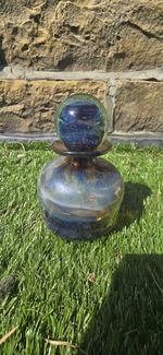 Mdina Art Glass Perfume Bottle with Stopper – Signed – Blue & Iridescent Maltese