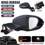 Right Driver Side for VW Golf Mk7 2012-2020 Power Fold Heated Wing Door Mirror