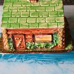 Price Ceramic Cottage House Butter Dish with Lid, Glazed Brick, Green Roof