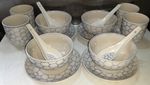 Full Set Ikea 17335 Blue Bubble Circle White Rice Bowls, Saucers, Beakers Spoons